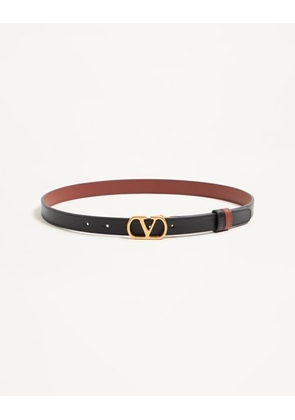 Valentino Garavani VLogo Signature Reversible Shiny Calfskin Belt - 20mm / 1.2 In. Woman BLACK/DEEP CARAMEL 065
