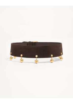 Valentino Garavani Vlogo Signature Suede Belt 65 Mm Woman OAK BROWN 070