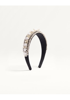 Valentino Garavani Valentino Headband In Wool And Silk With Embroidery Woman BLACK/WHITE/GOLD UNI