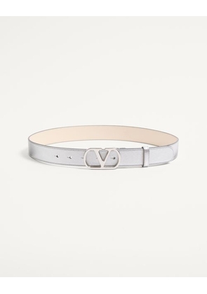 Valentino Garavani Vlogo Signature Belt In Laminated Calfskin 30 Mm Woman SILVER 065