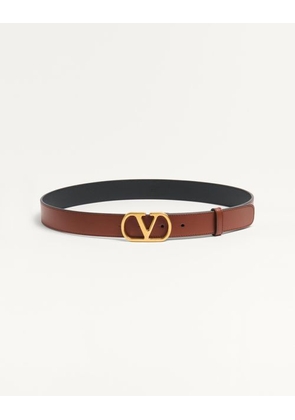 Valentino Garavani Vlogo Signature Belt In Shiny Calfskin 30 Mm Woman DEEP CARAMEL 065