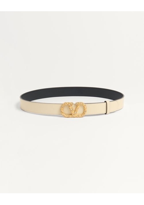 Valentino Garavani Vlogo Signature Belt In Shiny Calfskin With Crystals 30 Mm Woman BUTTER/CRYSTAL 070