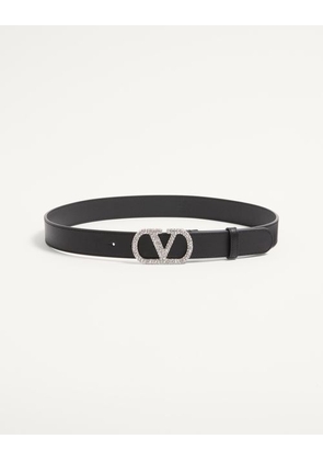 Valentino Garavani VLogo Signature Belt In Shiny Calfskin With Crystals 30 mm Woman BLACK 065