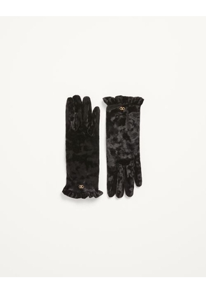 Valentino Garavani VLogo Signature Chenille Gloves Woman BLACK/GOLD 6