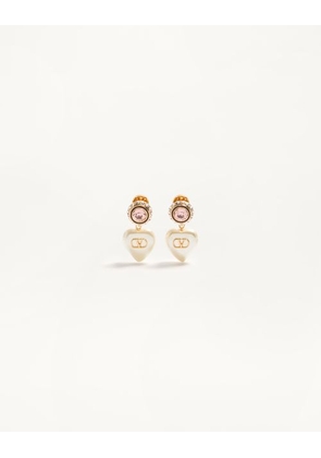 Valentino Garavani VLogo Signature Earrings In Metal, Enamel, Pearls And Crystals Woman GOLD/CREAM UNI