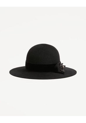 Valentino Garavani Vlogo Signature Hat in Lapin Fabric and Velvet with Taffetas Bow Woman BLACK 55