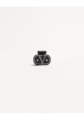 Valentino Garavani VLOGO SIGNATURE HAIR CLIP IN RESIN, METAL AND CRYSTALS Woman BLACK/GOLD/CRYSTAL UNI