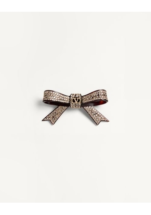 Valentino Garavani Vlogo Signature Hair Clip In Resin, Metal And Crystals Woman TARTARUGA/GOLD/CRYSTAL UNI