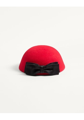 Valentino Garavani Vlogo Signature Hat In Lapin Fabric With Satin Bow Woman RED/BLACK 55