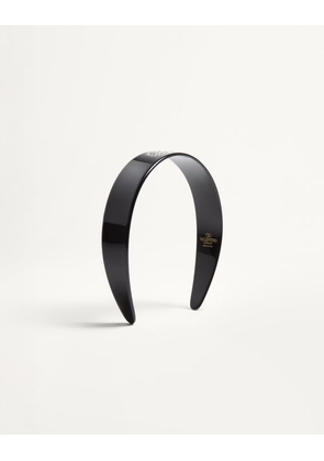 Valentino Garavani Vlogo Signature Headband In Resin, Metal And Crystals Woman BLACK/GOLD/CRYSTAL UNI