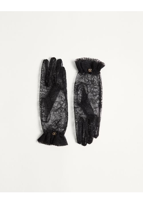 Valentino Garavani Vlogo Signature Lace Gloves Woman BLACK/GOLD 6