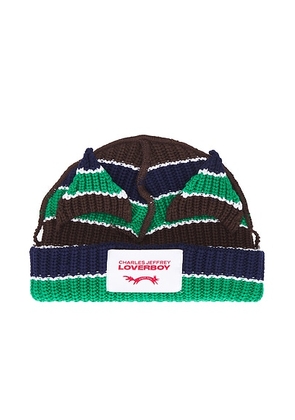 Charles Jeffrey LOVERBOY Chunky Ears Beanie in Green  Navy  & Brown Stripe - Black,Green. Size all.