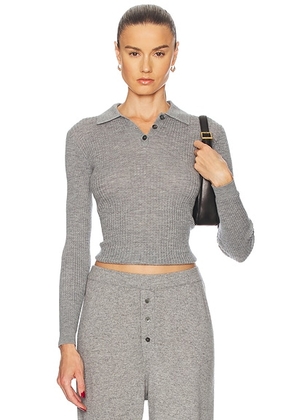 Guest In Residence Long Sleeve Shrunken Cashmere Polo in Heather Grey - Grey. Size L (also in XL).