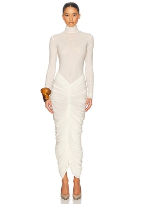 Helsa The Super Sheer Ruched Dress in Sheer Ivory - Ivory. Size L (also in M).