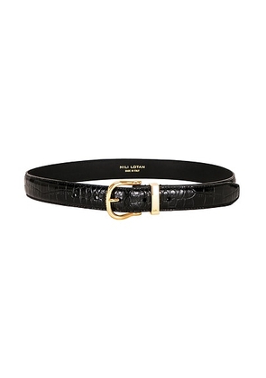 NILI LOTAN Louise Croc Belt in Black & Shiny Brass in Black & Shiny Brass Buckle - Black. Size 90 (also in 65, 70).