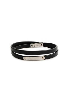 Saint Laurent Logo Leather Double-wrap Bracelet - Black - M