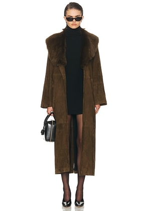 NOUR HAMMOUR Briona Luxurious Suede Coat in Deep Olive - Brown. Size S (also in ).