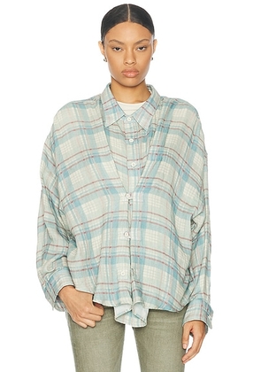 R13 Double Front Top in Cream & Light Blue Plaid - Blue. Size XS (also in ).