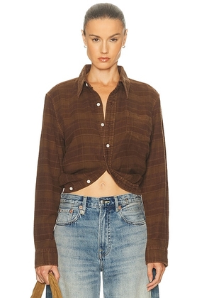 R13 Wrap Around Shirt in Overdyed Brown Plaid - Brown. Size M (also in ).