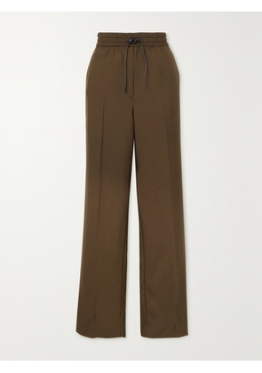 BRIONI - Leather-trimmed Wool Straight-leg Pants - Brown - IT34,IT36,IT38,IT40,IT42,IT44,IT46,IT48,IT50,IT52