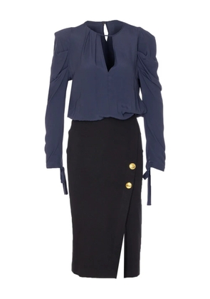 PINKO puff-sleeve button-detail midi dress - Blue