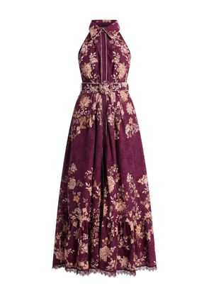 Hemant And Nandita Savi collared floral belted maxi dress - Purple