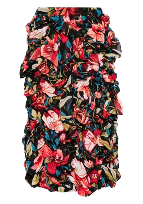 Comme Des Garçons floral-print ruched midi skirt - Black
