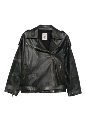 Semicouture zip-fastening belted leather jacket - Black