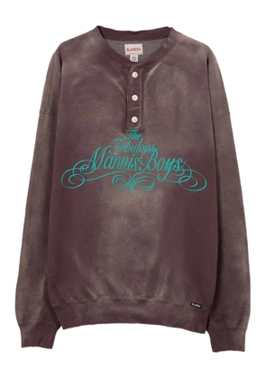 KAMIYA Henley neck distressed sweatshirt - Brown
