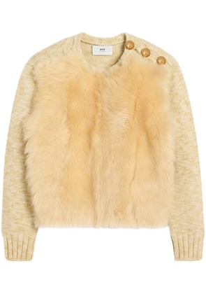 AMI Paris shearling crew neck sweater - Neutrals