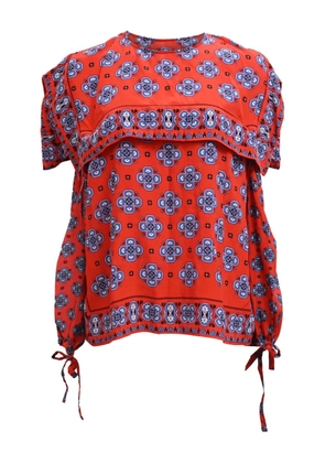 SANDRO Dalla cold-shoulder mosaic-print blouse - Red
