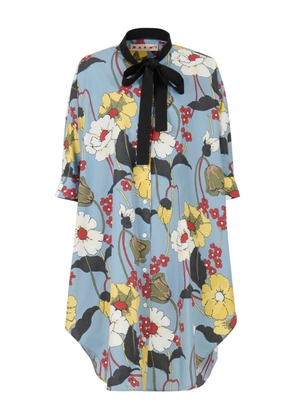 Marni neck-tie floral-print dress - Blue