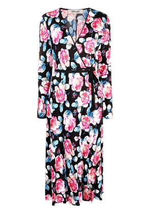 DVF Diane von Furstenberg Anika rose-print midi wrap dress - Black