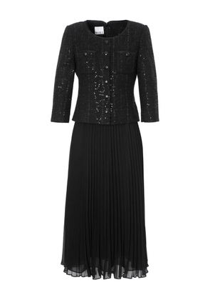 WEILL PARIS midi bi-material pleated dress - Black