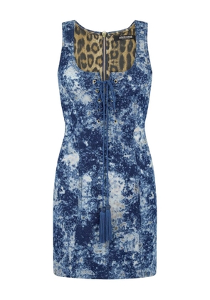 Roberto Cavalli lace-up denim dress - Blue