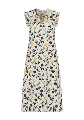 Marni floral-print ruffled midi dress - White