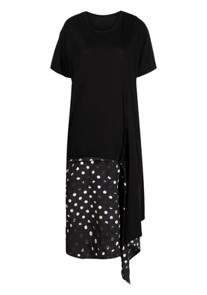 Y's asymmetric polka-dot detailed dress - Black