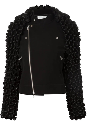 Noir Kei Ninomiya textured sleeves biker jacket - Black
