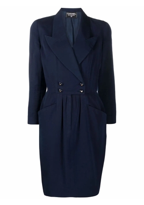 CHANEL Pre-Owned 1980s peak lapels double-breasted dress - Blue