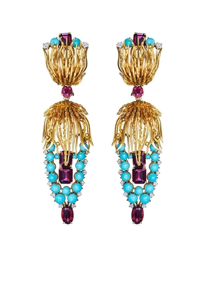 FRED LEIGHTON 18kt yellow gold turquoise, garnet and diamond pendant earrings
