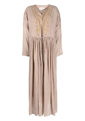 Bambah embroidered linen kaftan dress - Neutrals