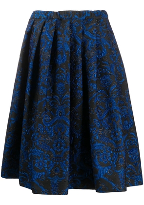 Comme Des Garçons pleated floral embroidered skirt - Blue