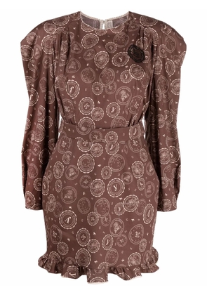 Ulyana Sergeenko logo-print mini dress - Brown