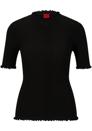 HUGO ruffle-trim ribbed-knit top - Black