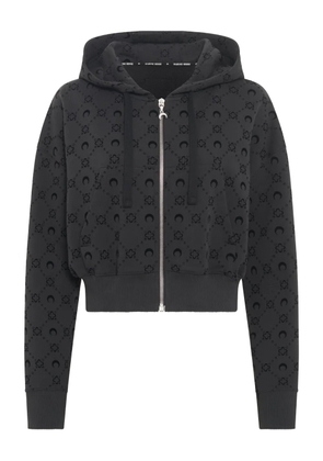 Marine Serre moonogram-pattern zip-up hoodie - Black