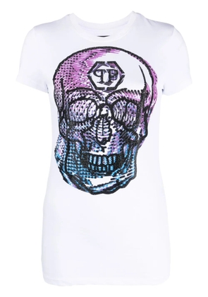 Philipp Plein crystal-embellished skull-print T-shirt - White
