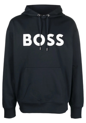 BOSS logo-print cotton hoodie - Blue