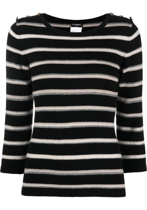 CHANEL Pre-Owned 2010 CC-buttons striped cashmere jumper - Black