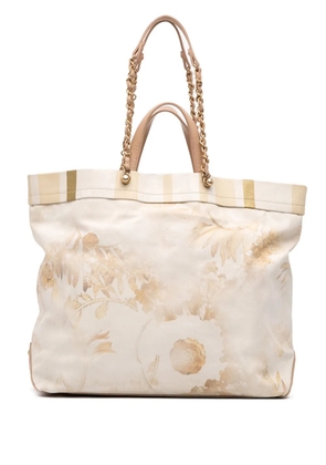 CHANEL Pre-Owned 2018 Canvas Floral Shopping Tote satchel - Brown