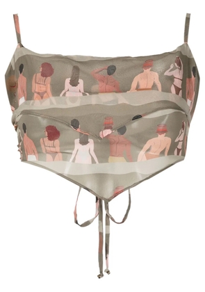Amir Slama graphic-print silk cropped top - Brown